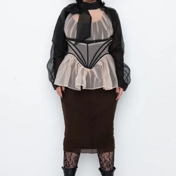 PLUS BLACK TIE PEPLUM BLOUSE ( BRAND NEW !!!!!! ) - Picture 3 of 8